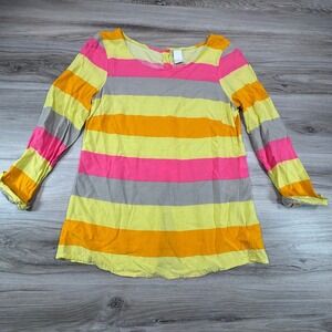 VILA Clothes Striped Long Sleeve Button Front Tunic Top S Vibrant Boho Festival